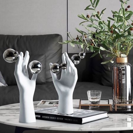 Modern Resin With Metal Human Hands Table Décor 