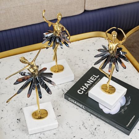 Modern Lux Precious Stone With Metal 3 Ballet Girl With Purple Skirt Handcraft Table Décor