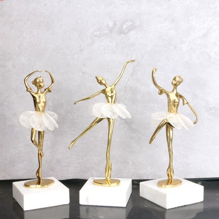 Modern Lux Precious Stone with Metal 3 Ballet Girl with White Skirt Handcraft Table Décor