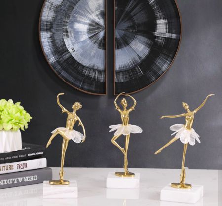 Modern Lux Precious Stone with Metal 3 Ballet Girl with White Skirt Handcraft Table Décor