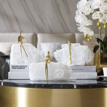 Modern Lux Metal Lonely Lady Sitting on Natural Precious Stone Handcraft Table Décor