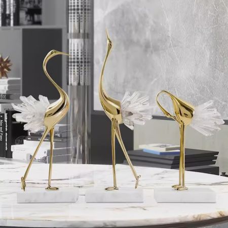 Modern Lux Gold/Silver Precious Stone & Metal Bird Handcraft Table Décor