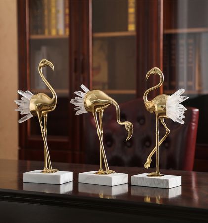 Modern Lux Precious Stone & Metal Swan Handcraft Table Décor
