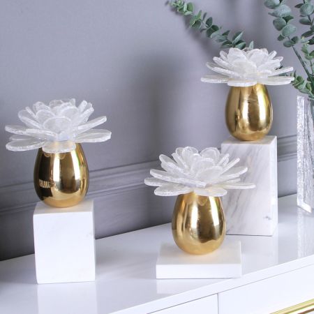 Modern Lux Precious Stone With Metal Plant Handcraft Table Decor 