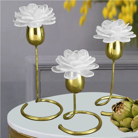 Modern Lux Precious Stone & Metal Flower With Vase Handcraft Table Décor