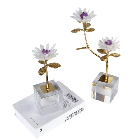 Modern Lux Precious Stone & Metal Purple Flower Handcraft Table Décor