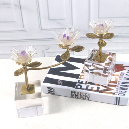 Modern Lux Precious Stone & Metal Purple Flower Handcraft Table Décor