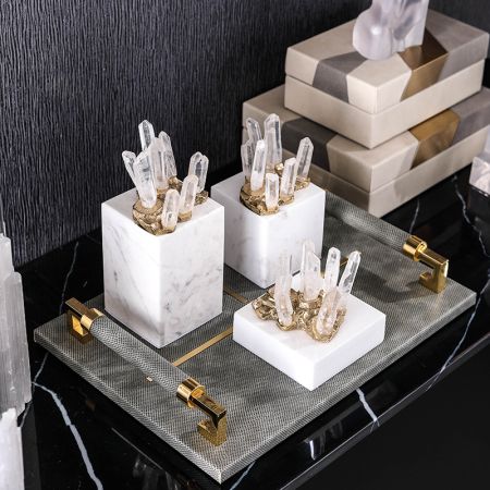 Modern Lux Precious Stone With Marble Base Handcraft Table Décor