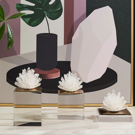 Lux Clear Crystal & Precious Stone Plant Handcraft Table Décor Model EVECM20253A