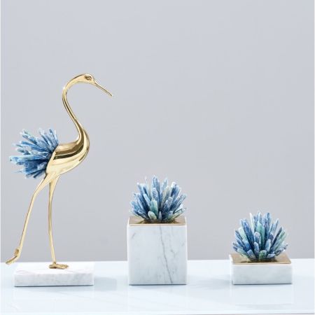 Lux Precious Stone & Marble Base Plant Handcraft Table Décor Model EVECM20254A