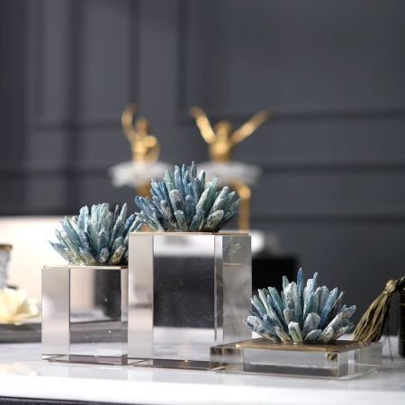 Lux Clear Crystal & Precious Stone Plant Handcraft Table Décor Model EVECM20254A