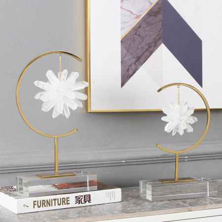 Lux Asian Style Hanging Precious Stone Flower With Metal Hanger Handcraft Table Décor