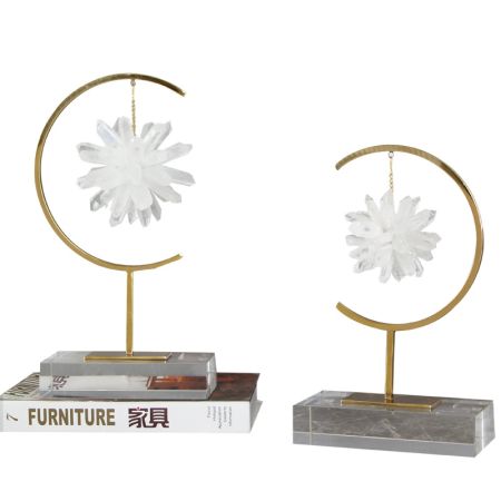 Lux Asian Style Hanging Precious Stone Flower With Metal Hanger Handcraft Table Décor