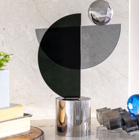 Crystal Gemometric Sculpture with Metal Ball Table Décor