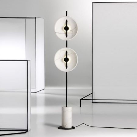 Minimalistic White Mito Style Disc Standing Light Marble LED Floor Lamp