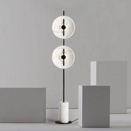 Minimalistic White Mito Style Disc Standing Light Marble LED Floor Lamp