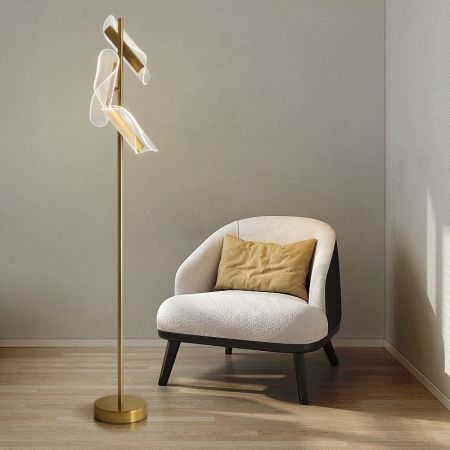 Art Deco Acrylic LED Floor Lamp with Gold Finish