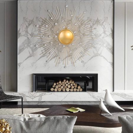Lux/Glam/Modern Diamond Gold Sunburst Wall Art Décor