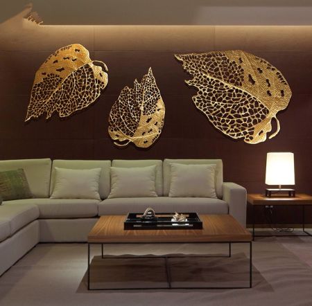 Modern Metal Gold Leaf Half Hollow-Carved Wall Art Décor