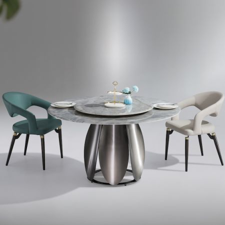 Tulipano Style Sintered Stone Dining Table with Lazy Susan 6/8 Seats