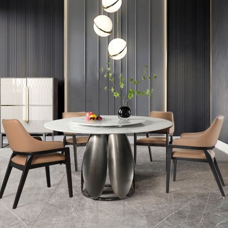 Tulipano Style Sintered Stone Dining Table with Lazy Susan 6/8 Seats