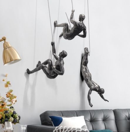 Modern Industry Style Climbing Man Wall Art Décor Set Of 3