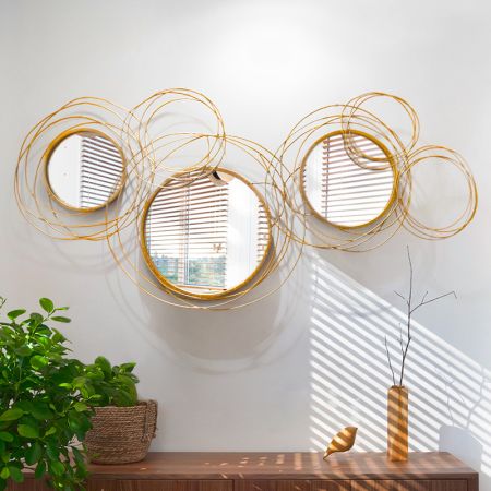 Golden Overlapping Rings Wall Mirror Set
