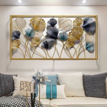 Metal Hollow-Out Gingko Leaf Wall Art in Rectangle Frame