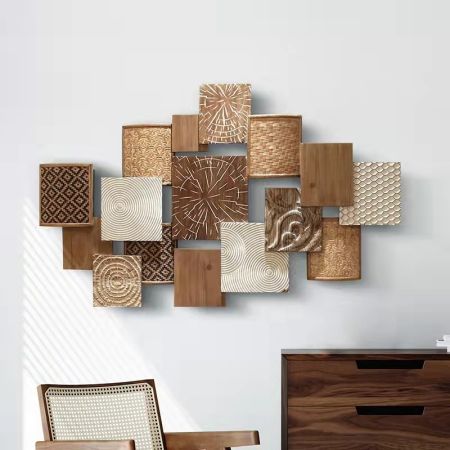 Modern Rectangular Wall Art with Natural Wood & Bamboo