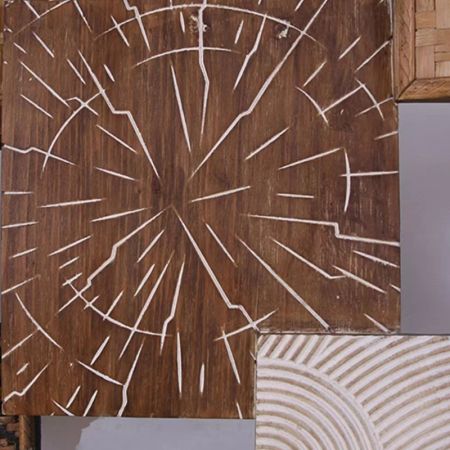 Modern Rectangular Wall Art with Natural Wood & Bamboo