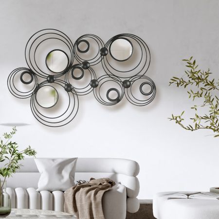 Industrial Black Metal Circle with Mirrors Art Wall Décor