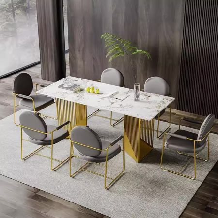 Modern Italian Style Champagne Gold/Black Legs Sintered Stone Dining Table 6/8/10 Seats Model ND6129