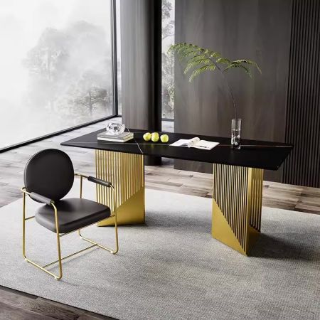 Modern Italian Style Champagne Gold/Black Legs Sintered Stone Dining Table 6/8/10 Seats Model ND6129