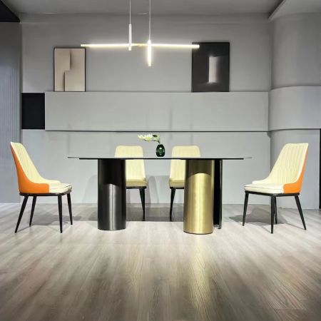 Modern Italian Style Gold&Black Column Sinterd Stone Dining Table 6/8/10 Seats 