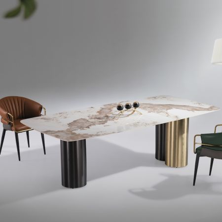 Modern Italian Style Gold&Black Column Sinterd Stone Dining Table 6/8/10 Seats 