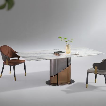 Geometric patterns Leg Sintered Stone Dining Table Model ND6143