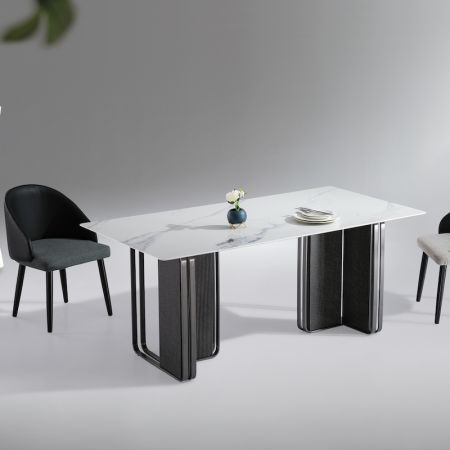 Modern Italian Style Right Angle Legs Sintered Stone Dining Table 6/8/10 Seat