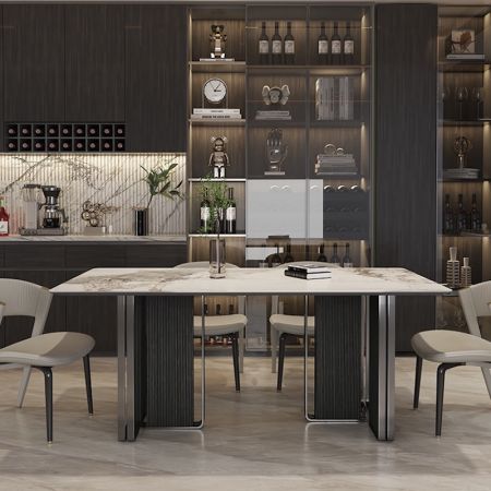 Modern Italian Style Right Angle Legs Sintered Stone Dining Table 6/8/10 Seat