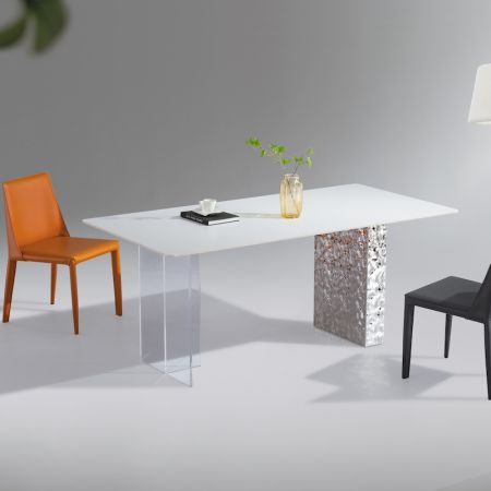 Modern Italian Style Stainless Steel Water Ripple Leg Dining Table 6/8/10 Seat