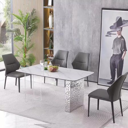 Modern Italian Style Stainless Steel Water Ripple Leg Dining Table 6/8/10 Seat