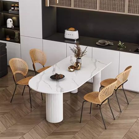 Modern Italian Style Roman Column Three Legs Oval Sintered Stone Dining Table 6/8/10 Seats