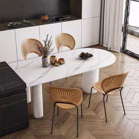 Modern Italian Style Roman Column Three Legs Oval Sintered Stone Dining Table 6/8/10 Seats
