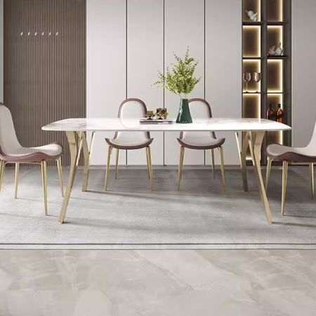 Minimalist Sintered Stone Dining Table Gold/Dark Brown Legs 6/8/10 Seat Model ND6191