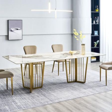 Modern Italian Style Sinterd Stone Dining table 6/8/10 Seats Model ND656 Black/Gold & Dining Sets