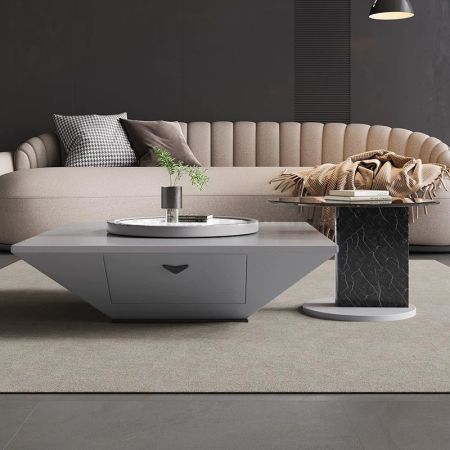 Italian Style Wood & Sintered Stone Coffee Table With Lasy Susan
