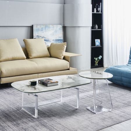 Italian Style Rectangle & Round Sintered Stone Coffee Table 