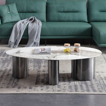 Metal Legs with Oval Sintered Stone Top Coffee Table
