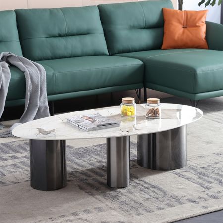 Metal Legs with Oval Sintered Stone Top Coffee Table