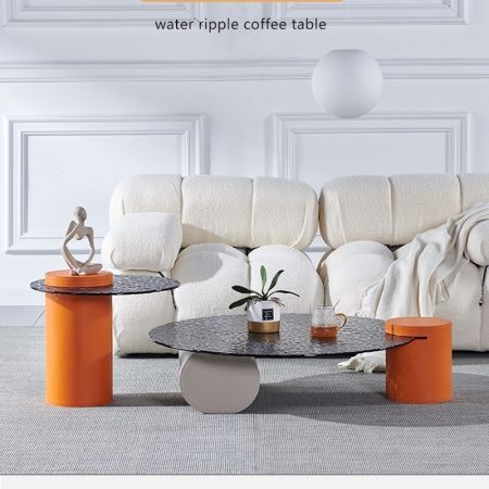Italian Style Saddle Leather & Glass & Wood Round Coffee Table 