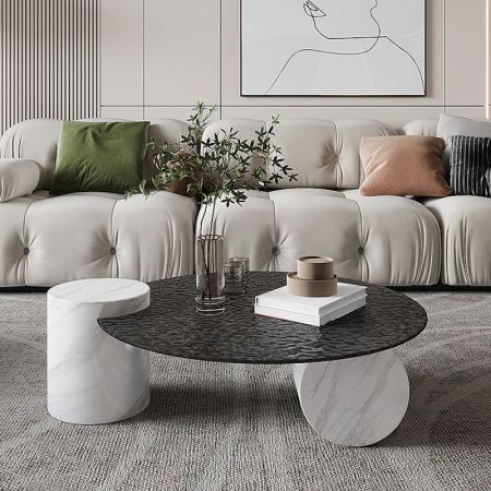 Verre Particulier Classic Marble & Glass Designer Round Coffee Table